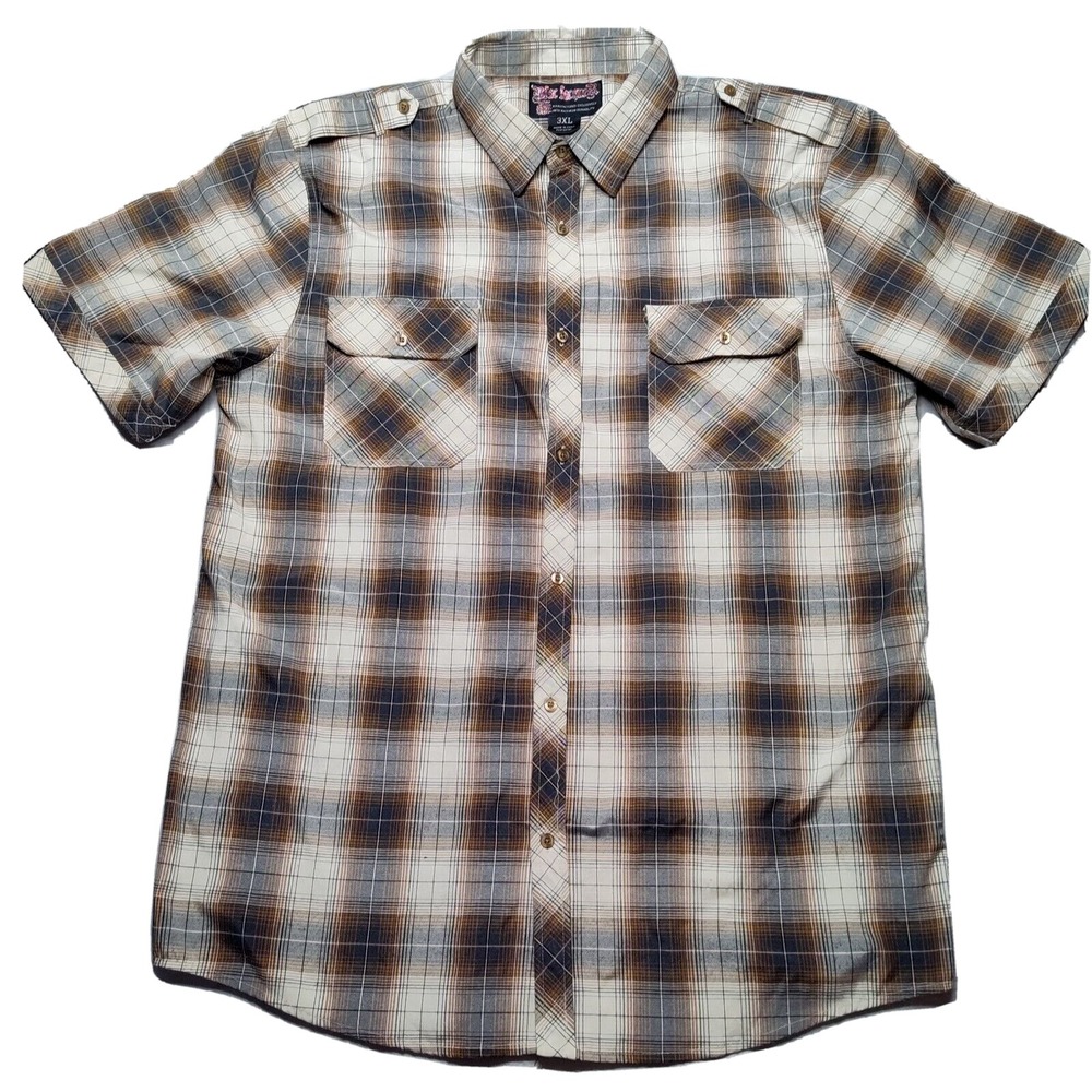 BLAC LACQUER Men Size 3XL Brown Plaid Short Sleeve Button-Up Shirt